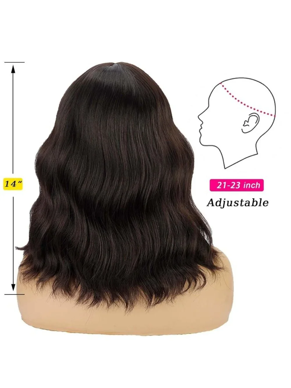 Women's Brown 14 Inch Heat Resistant Short Bangs Bob Modern Wavy Wigs